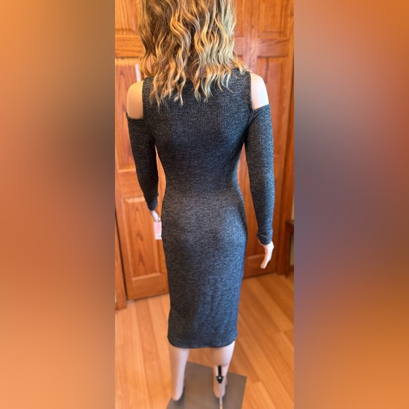 NWT JUICY COUTURE Sweater Dress Heather Gray Black Rhinestones Cold Shoulder XS - Picture 2 of 14